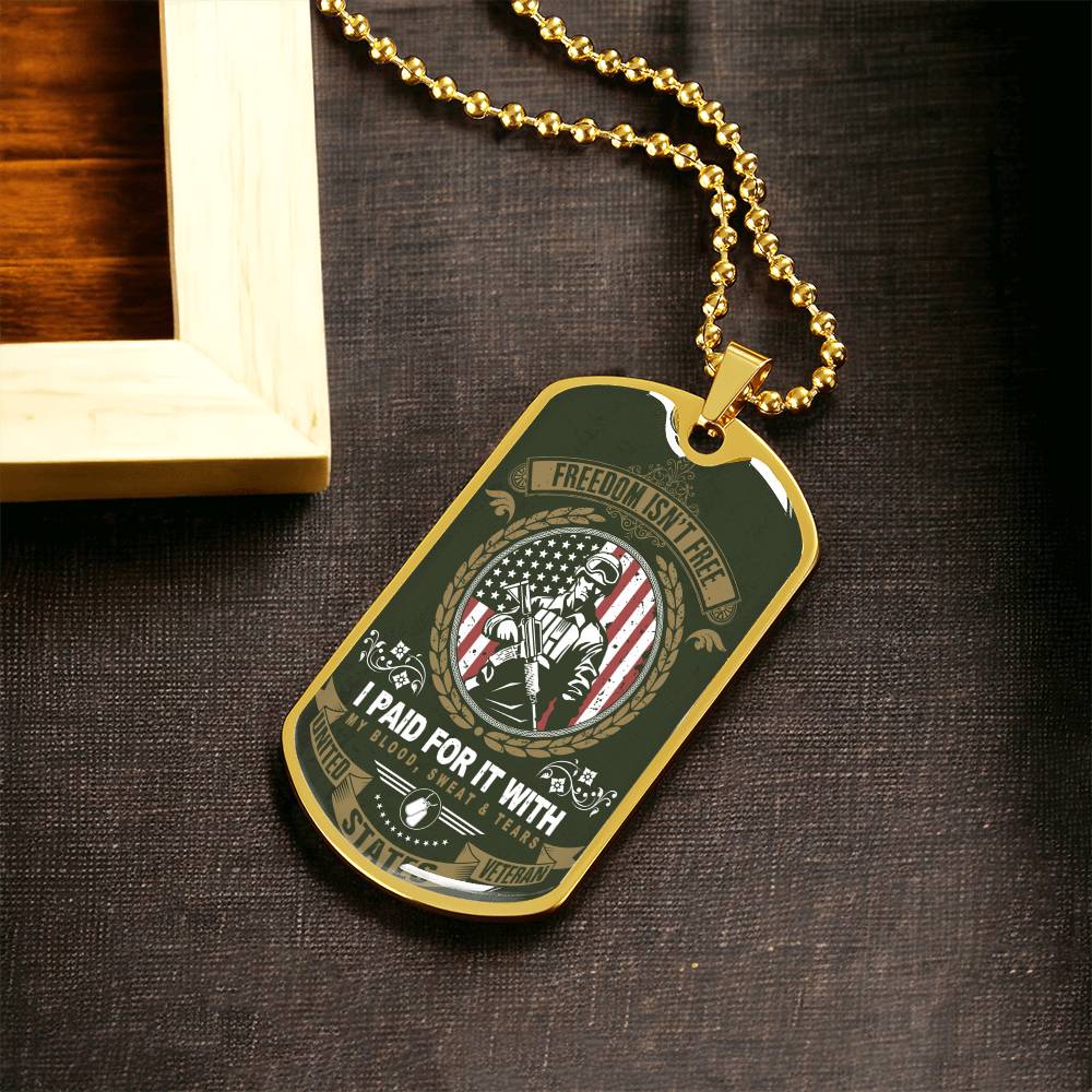 Freedom Isn't Free -Veteran Dog Tag Necklace - Army Tag Necklace, Dog Tag Necklace