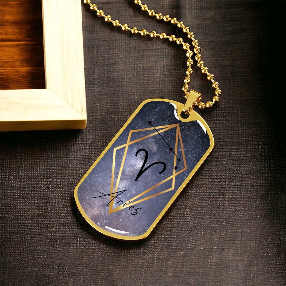 Aries Galaxy Dog Tag Personalized Necklace - Army Tag Necklace, Dog Tag Necklace