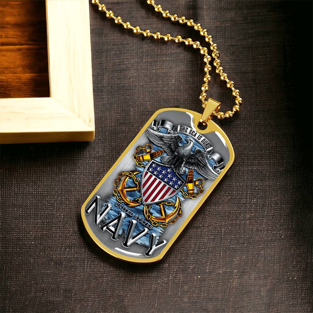 The Sea Is Ours Dog Tag With Military Ball Chain - Army Tag Necklace, Dog Tag Necklace