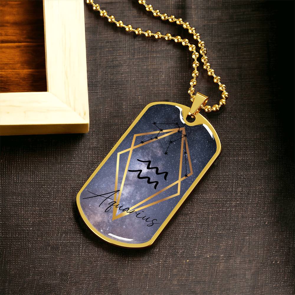 Aquarius Galaxy Personalized Dog Tag Necklace - Army Tag Necklace, Dog Tag Necklace