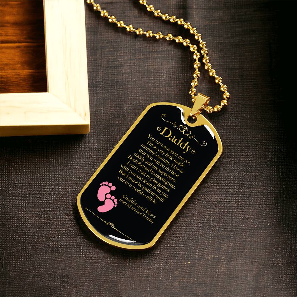 Father's Day Daddy To Be Dog Tag Gift For Dads - Girl Gender Reveal - Army Tag Necklace, Dog Tag Necklace