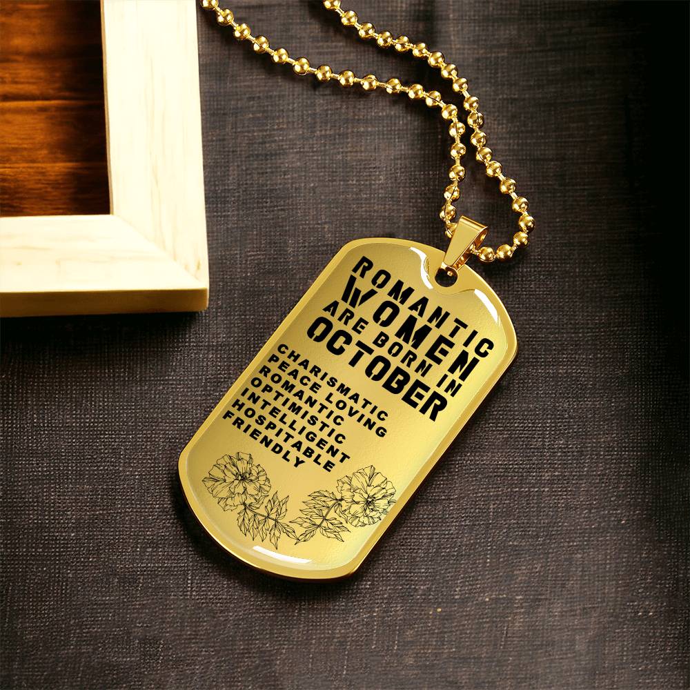 Romantic Women Are Born In October Luxury Necklace With Dog Tag Gold - Army Tag Necklace, Dog Tag Necklace