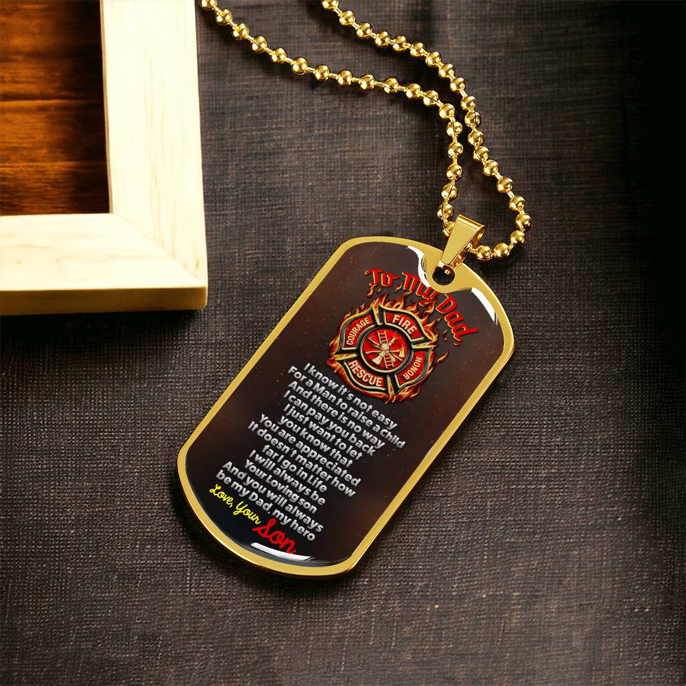 Firefighter Dad Necklace - Firefighter Gift - Gift For Dad - Gift For Father - Gift From Son - Father Son Gift - Firefighter - Army Tag Necklace, Dog Tag Necklace
