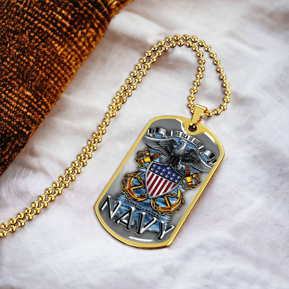The Sea Is Ours Dog Tag With Military Ball Chain - Army Tag Necklace, Dog Tag Necklace