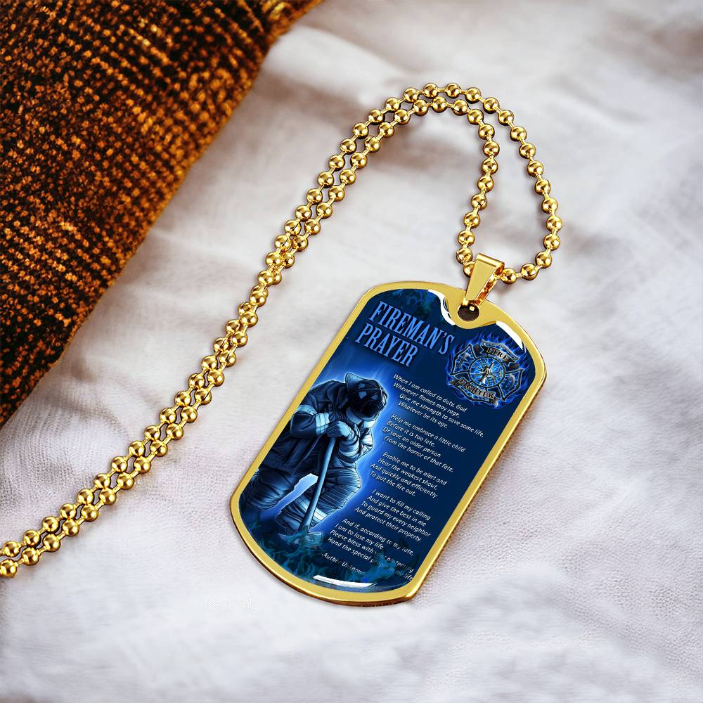 Fireman's Prayer Pendant With Military Ball Chain - Army Tag Necklace, Dog Tag Necklace