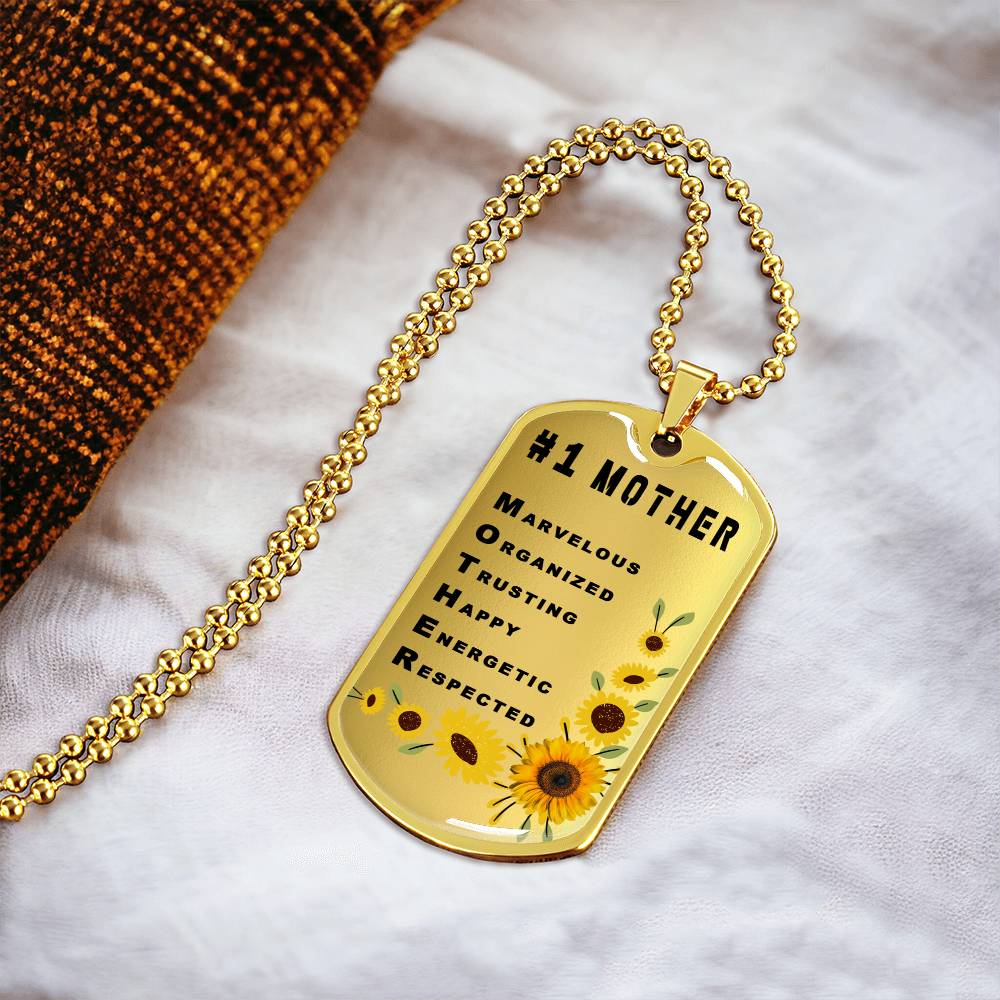 #1 Mother Personalized Dogtag Necklace Gold Mothers Day Gift - Army Tag Necklace, Dog Tag Necklace