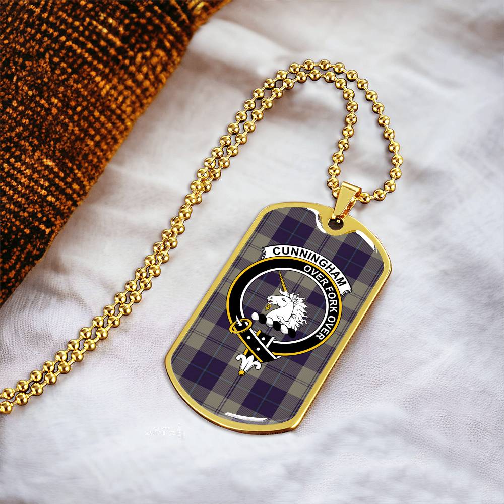 Cunningham Dress Blue Dancers Scottish Clan Tartan Necklace Military Tag Jewelry - Army Tag Necklace, Dog Tag Necklace