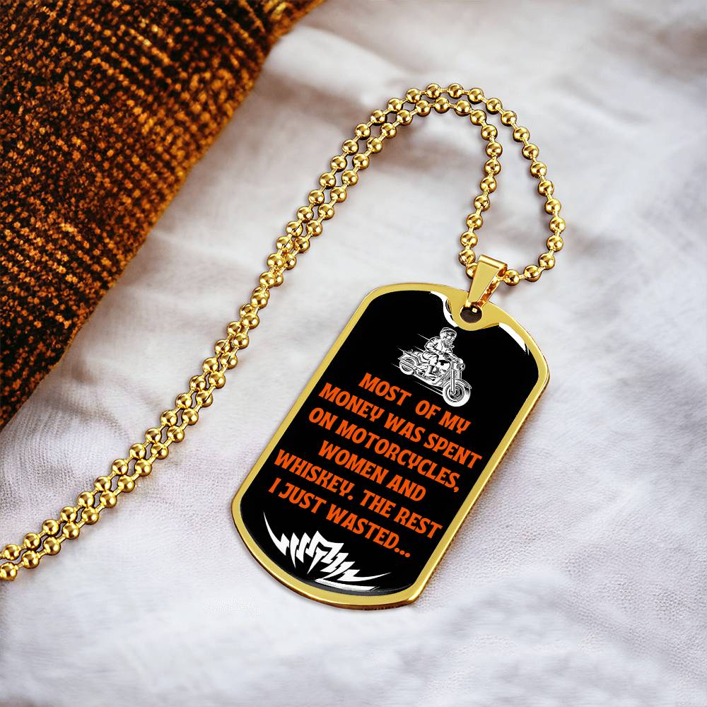 Money Spent On Motorcycles Funny Biker Skull Dog-Tag Necklace - Army Tag Necklace, Dog Tag Necklace