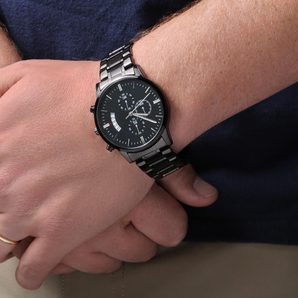 Engraved Black Chronograph Watch I Will Wear Your Name On My Heart Till The End Of Time Engraving Chronograph Watch