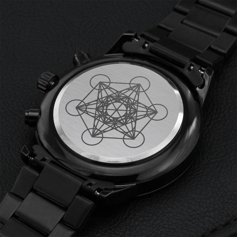 Metatron's Cube Chronograph Watch Sacred Geometry Torus Field Bucky Fuller Philomath Mathematics Plasma Physics Cymatics... Engraving Chronograph Watch