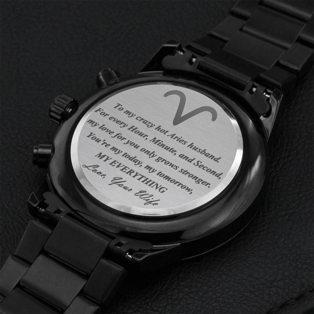 Aries Husband Stainless Steel Watch Engraving Chronograph Watch