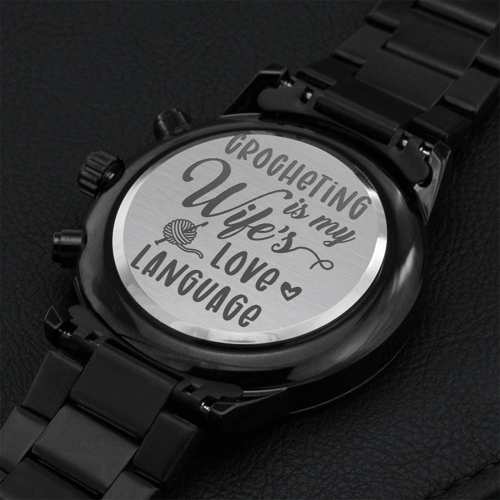 Premium Watch - Crocheting Is My Wife's Love Language Engraving Chronograph Watch