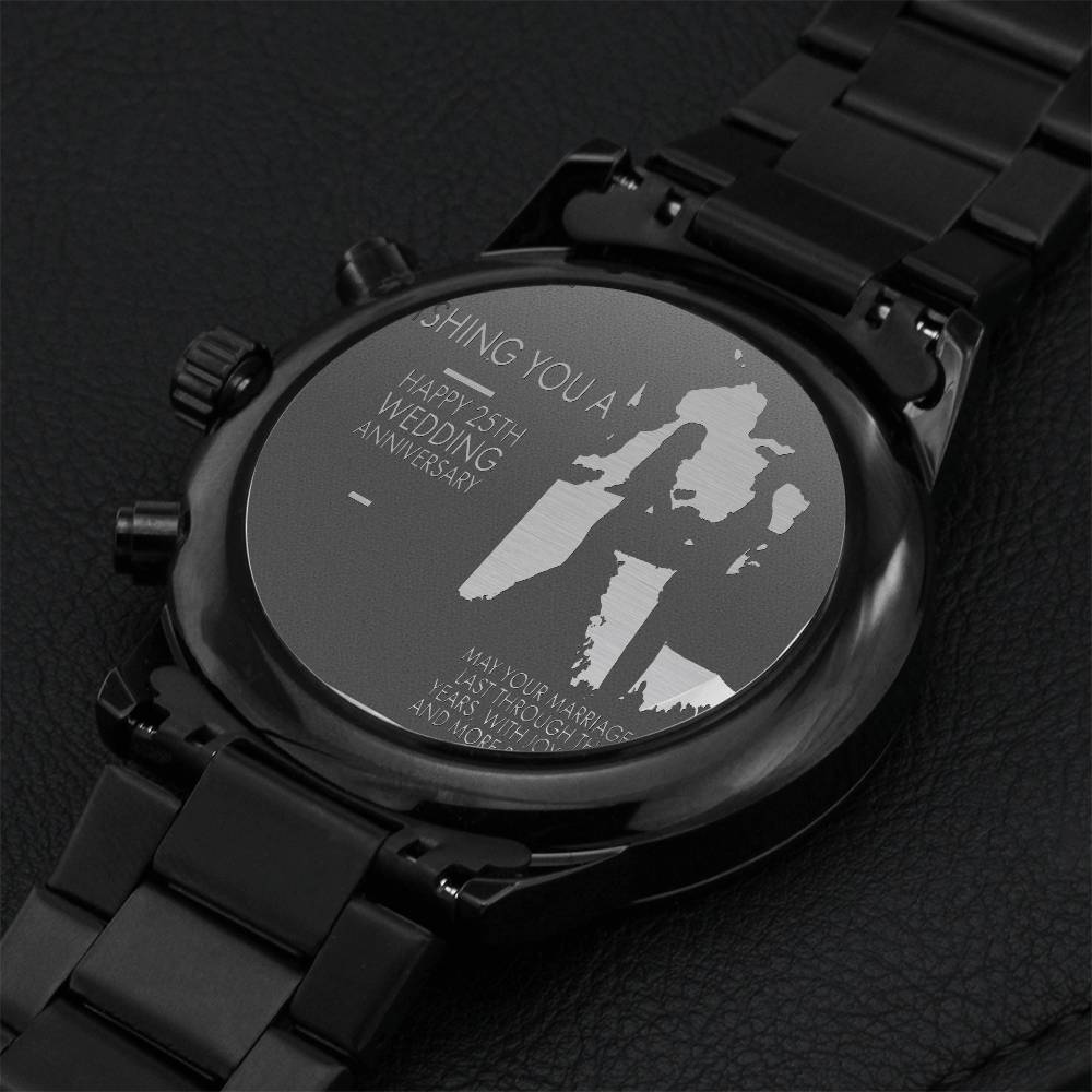 Happy 25th Wedding Anniversary Watch Engraving Chronograph Watch