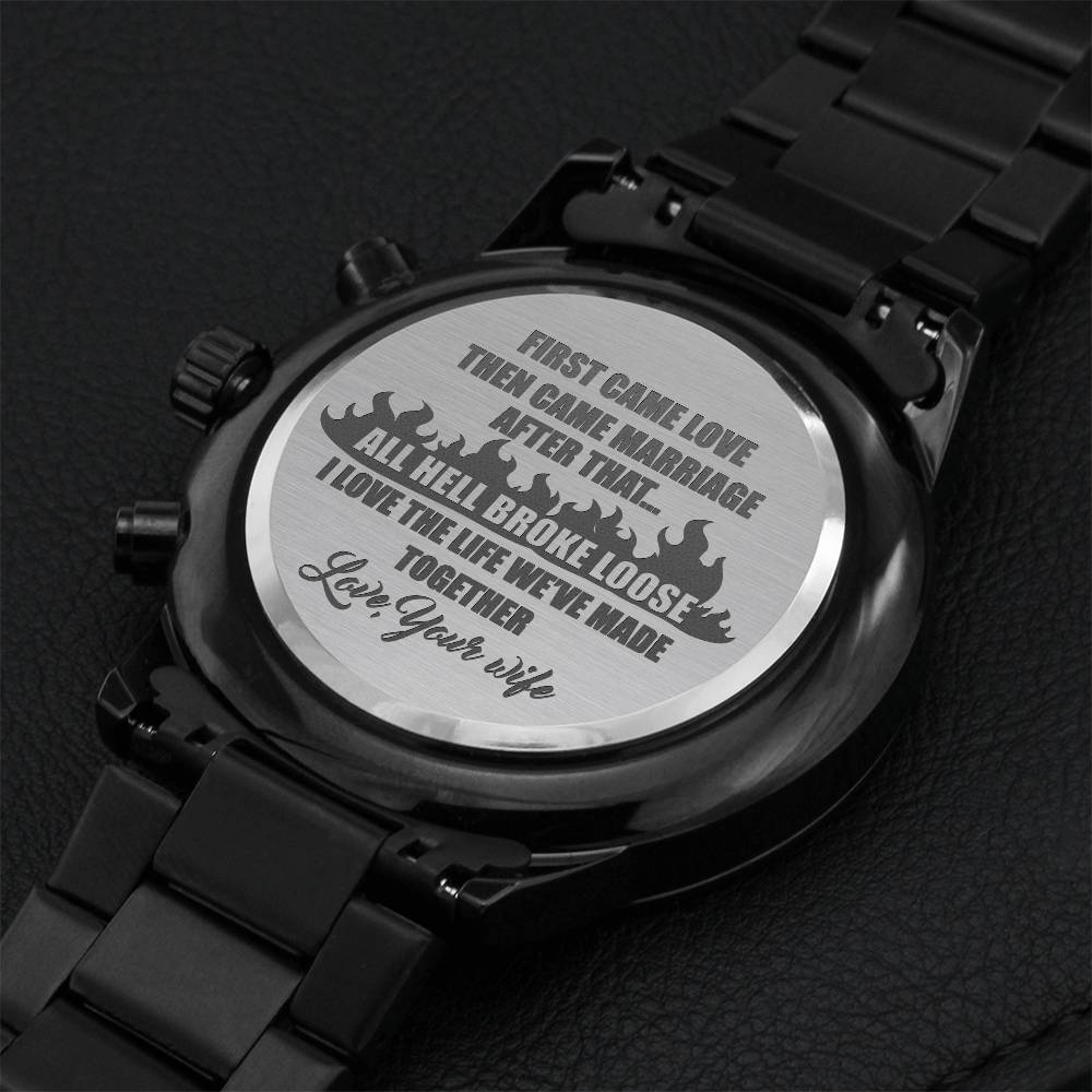 First Came Love Engraving Chronograph Watch