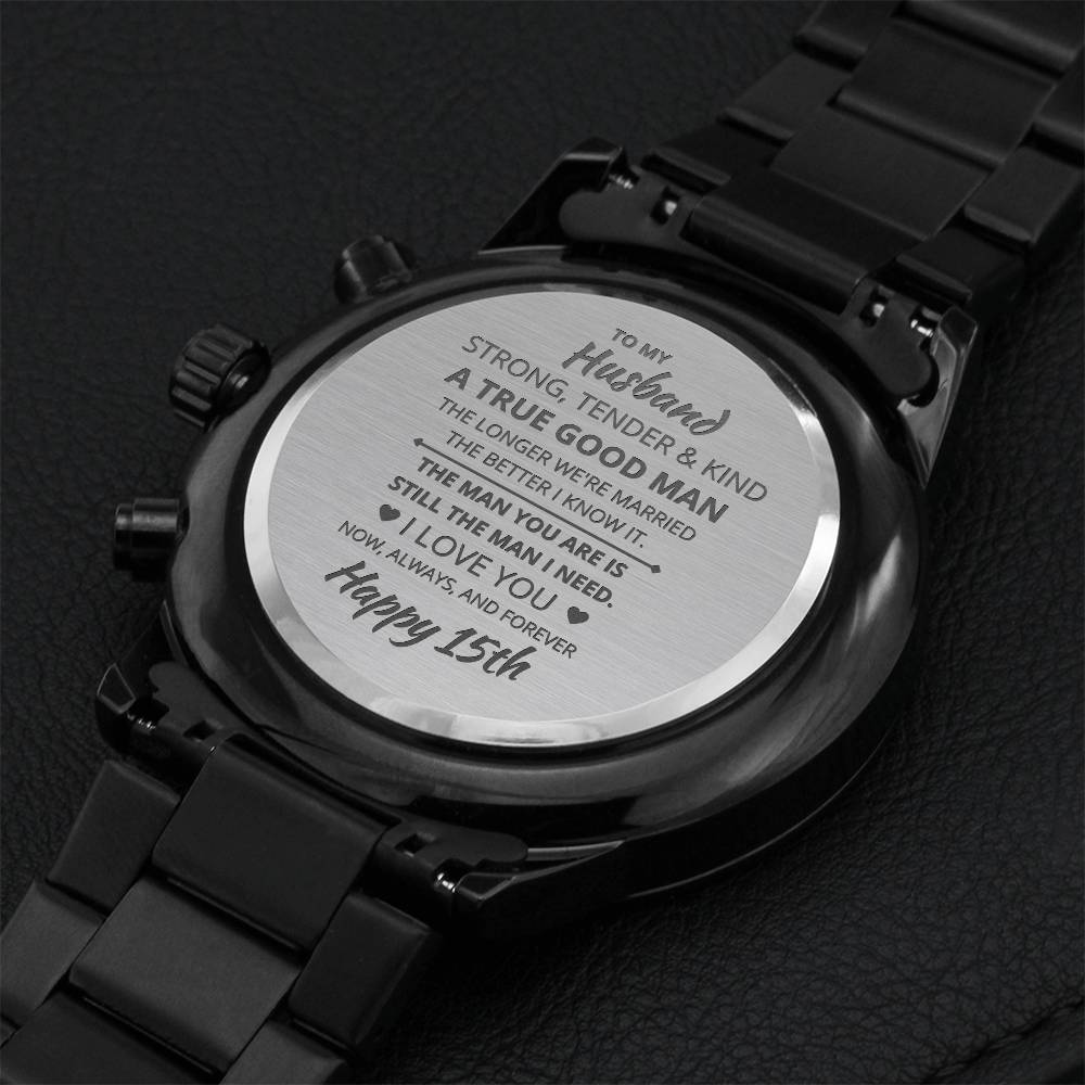 To My Husband 15th Year Wedding Anniversary Gift For Husband Watch Wedding Present Engraving Chronograph Watch