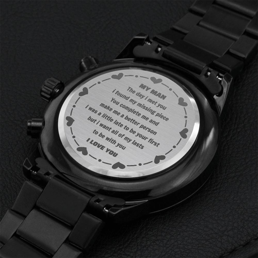 Love Watch For Boyfriend Engraving Chronograph Watch