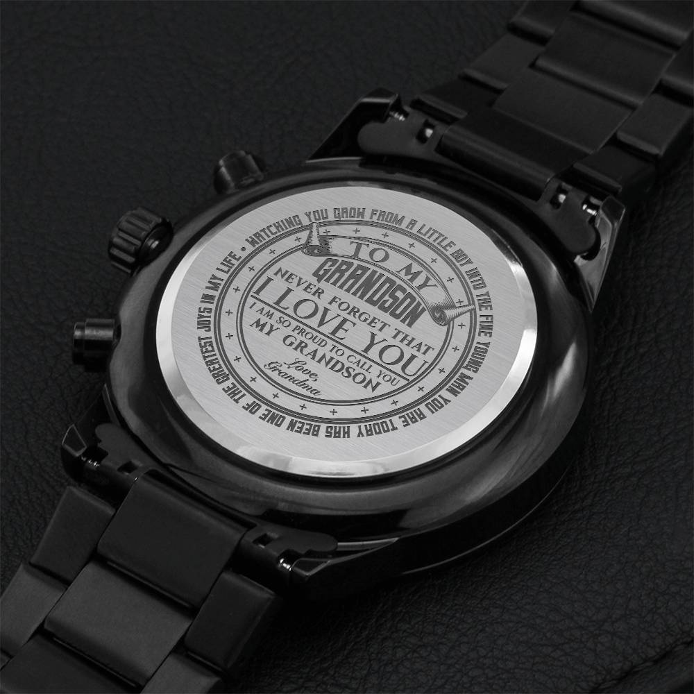 To My Grandson Love Grandma Engraved Gift Watch Engraving Chronograph Watch