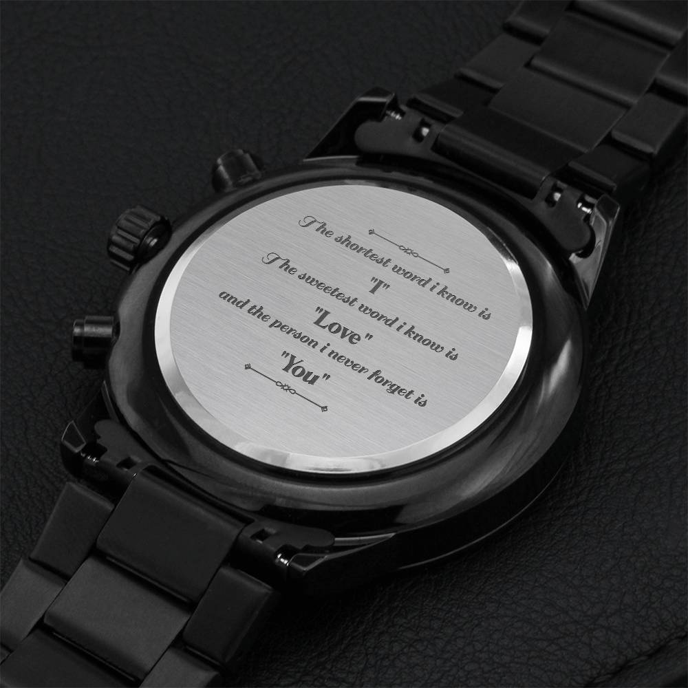 Engraved Design Black Chronograph Watch For My Love Engraving Chronograph Watch