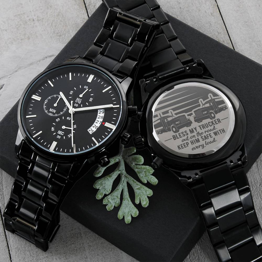 Bless My Trucker On The Road Watch Engraving Chronograph Watch