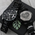 To My Best Firefighter Dad Engraved Design Black Chronograph Watch Engraving Chronograph Watch