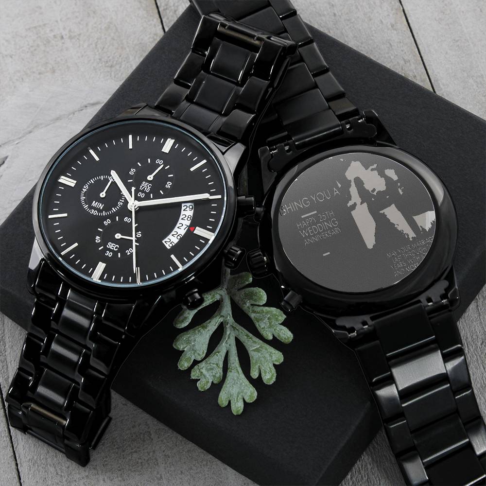 Happy 25th Wedding Anniversary Watch Engraving Chronograph Watch