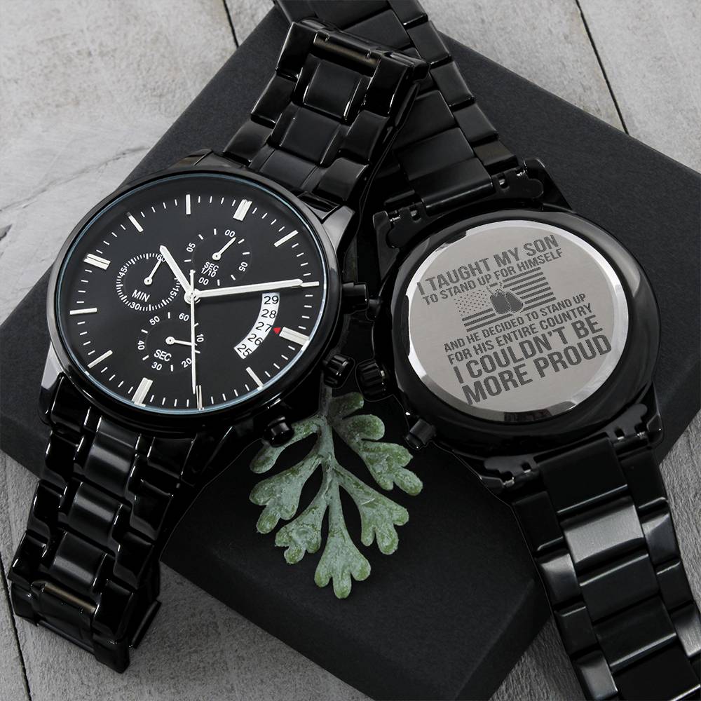 To Military Son Special 4th July Gift Independence Gift From Mother Or Dad Engraving Chronograph Watch