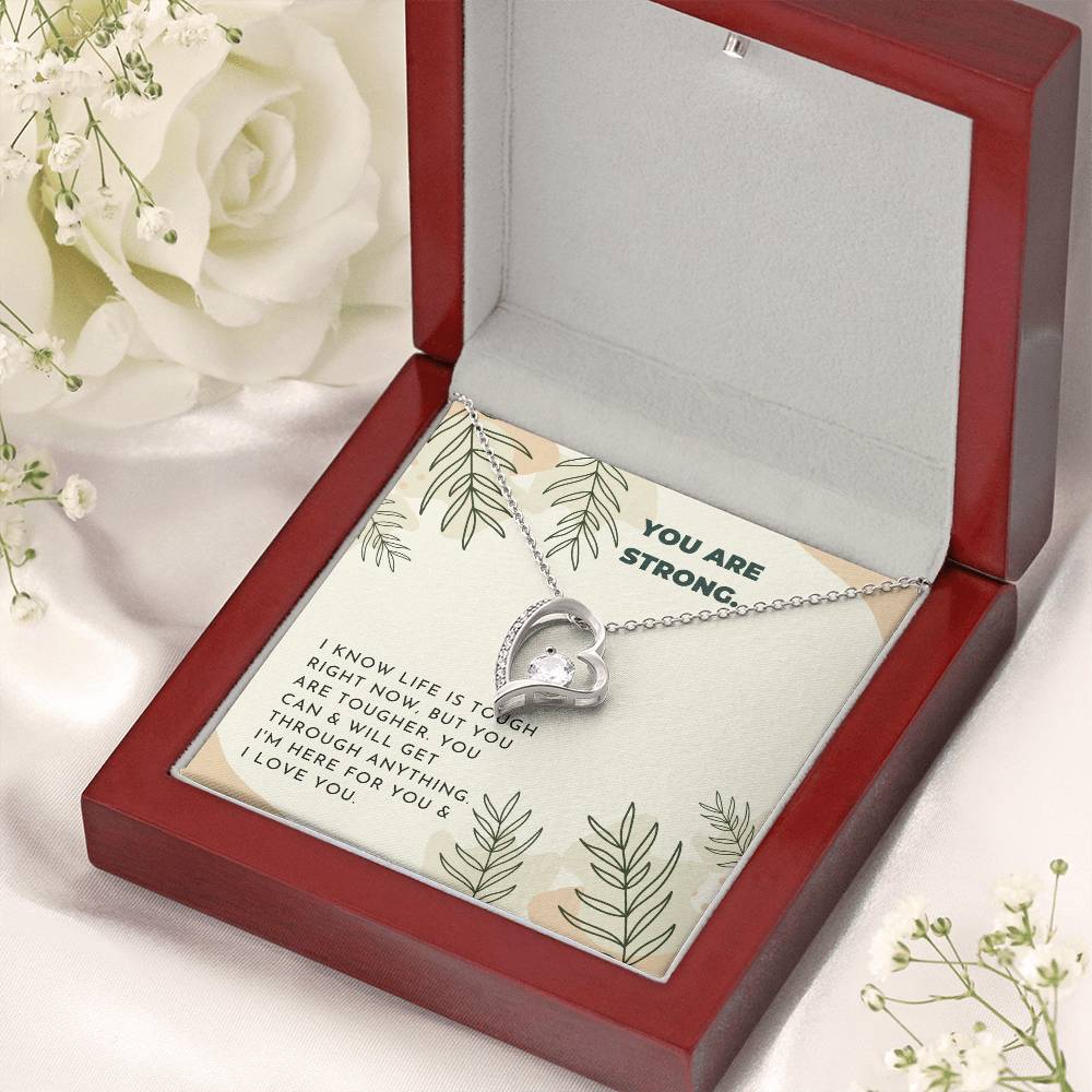 Strong Inspiring Heart Stone Necklace  Neutral Leaves Forever Love Necklace