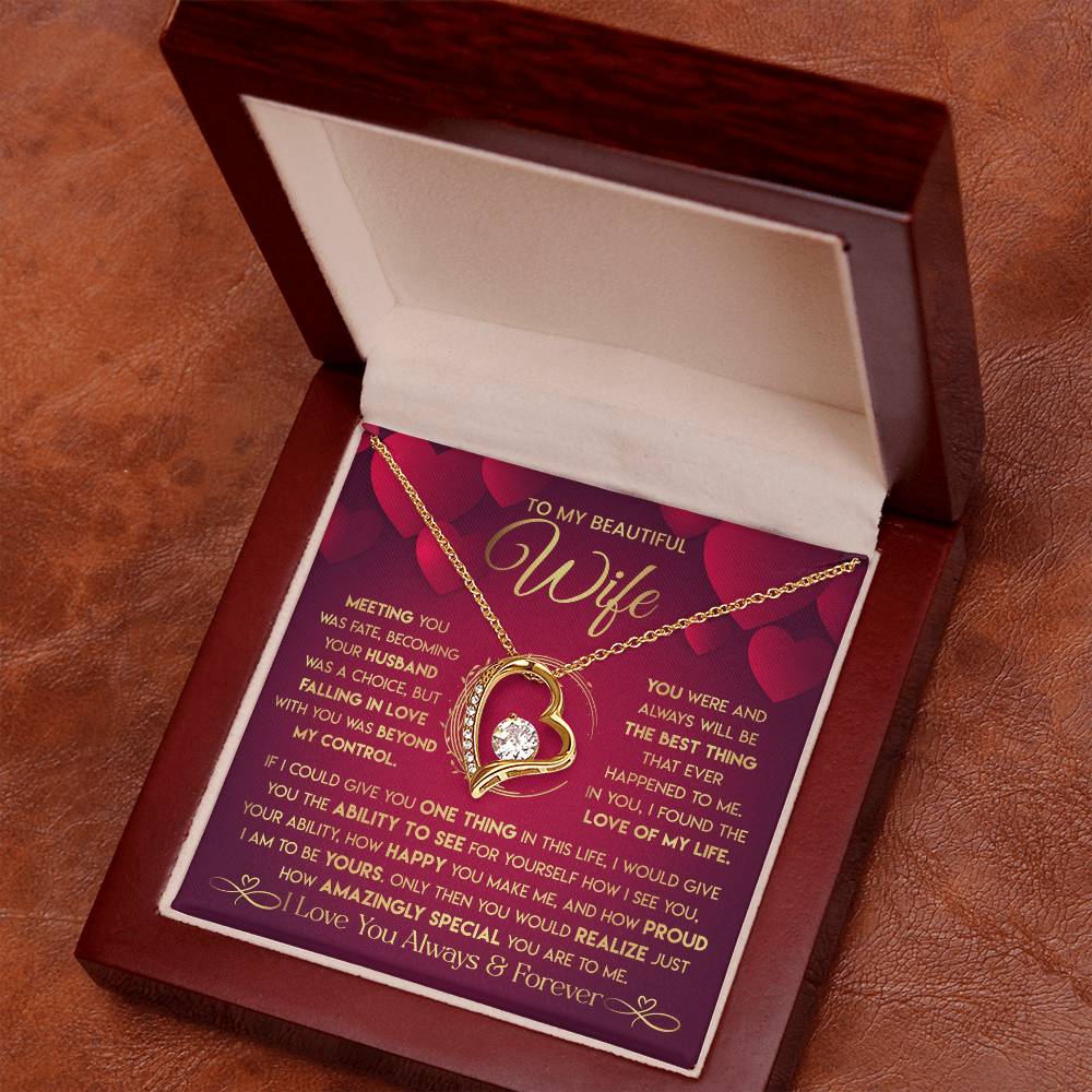 To My Beautiful Wife Necklace From Husband - Forever Love Red V.2 Forever Love Necklace