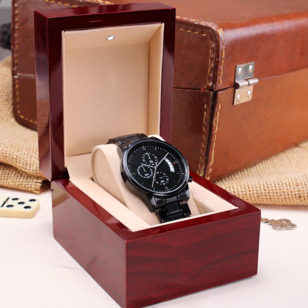 My Hero - Engraved Design Black Chronograph Watch Engraving Chronograph Watch