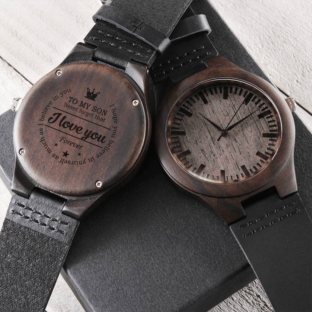 To My Son - Never Forget That I Love You Forever - Luxury Watch - To My Son Watch Gift From Mom And Dad For Son Birthd Engraved Wooden Watch