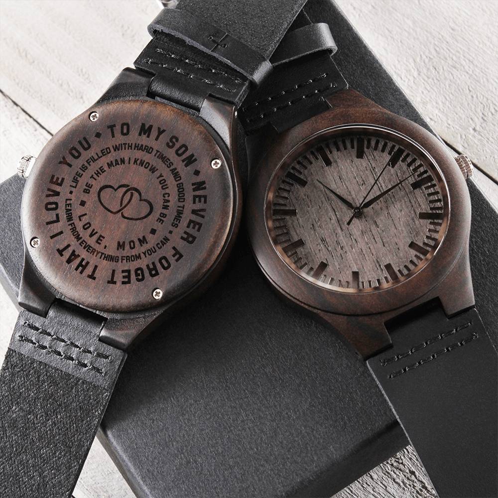 To My Son Engraved Love Mom Never Forget Wooden Watch Gift For Anniversary Birthday Graduation - Gift For Dad From Son Engraved Wooden Watch