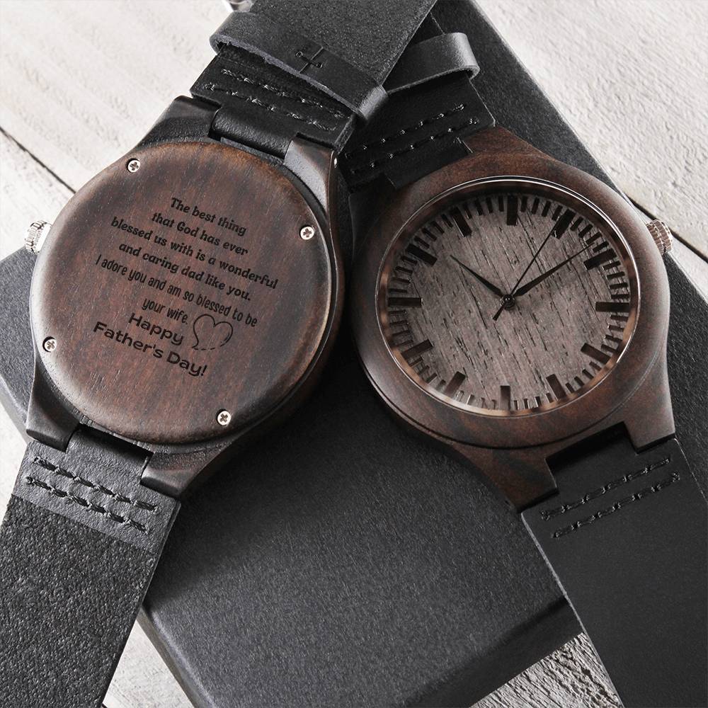 Happy Father's Day Watch From Wife - To My Wonderful Wife For Husband Anniversary Birthday Gift Engraved Wooden Watch