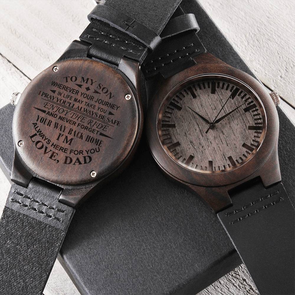 To My Son - I'm Always Here For You - Elegant Steel Watch Gift For Son From Dad Birthday Gift Fo Engraved Wooden Watch