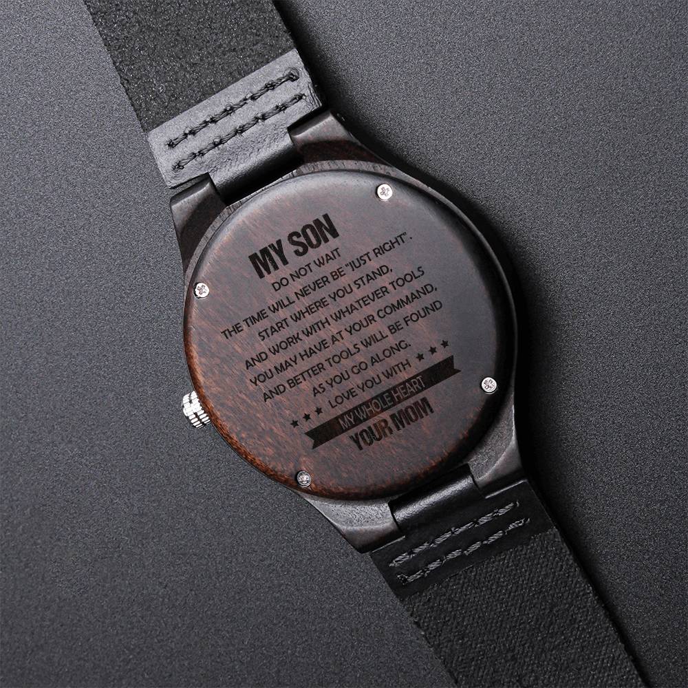 Wooden Watch From Mom To Son To My Son - Stainless Steel Watch Son Gifts Xmas Christmas Son Birthday Bonus Son Engrave Engraved Wooden Watch