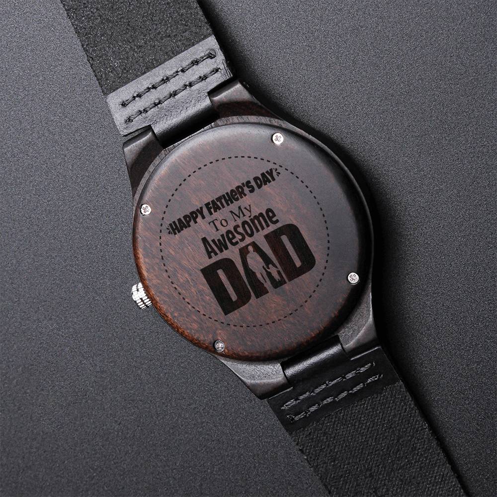 Awesome Dad - Father's Day Watch - Happy Fathers Day To My Awesome Dad - Father's Day Gift For Son - Daddy Engraved Wo Engraved Wooden Watch