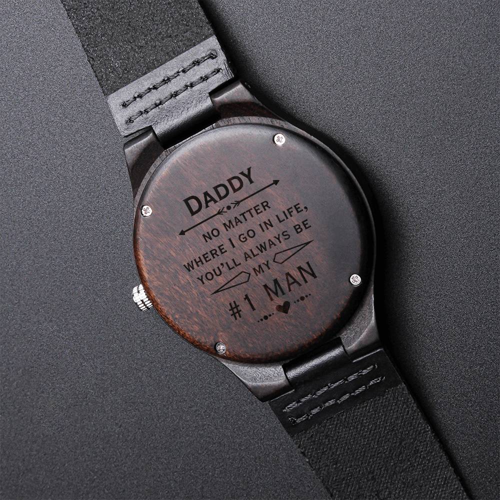 Daddy #1 Men Watch - Dad Gift For Father Men's Wood Watch Engraved Watch For Daddy From Daughter - Personalized Watch Engraved Wooden Watch