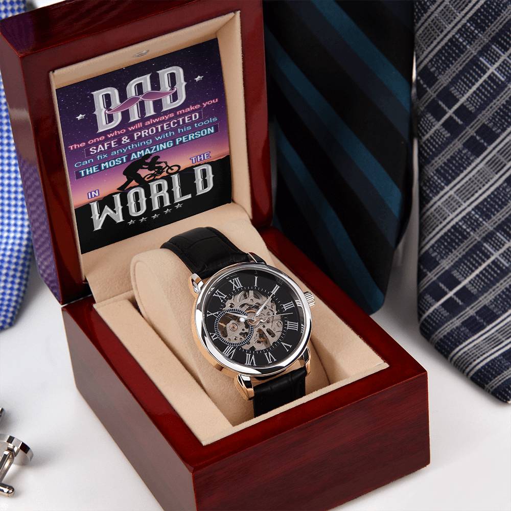 To My Dad Watch Openwork Watch With Message Card For Dad Father's Day Gift Watch