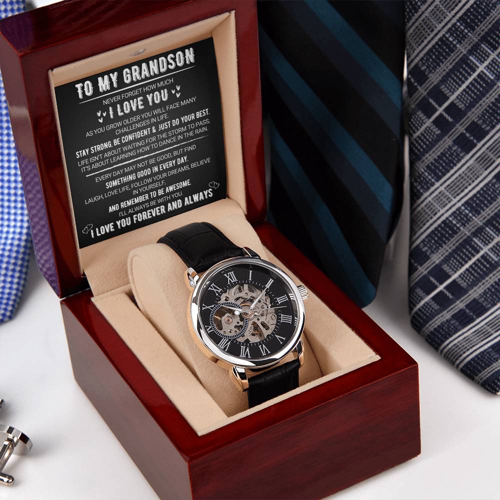 To My Grandson - Love You Forever - Black - Openwork Watches
