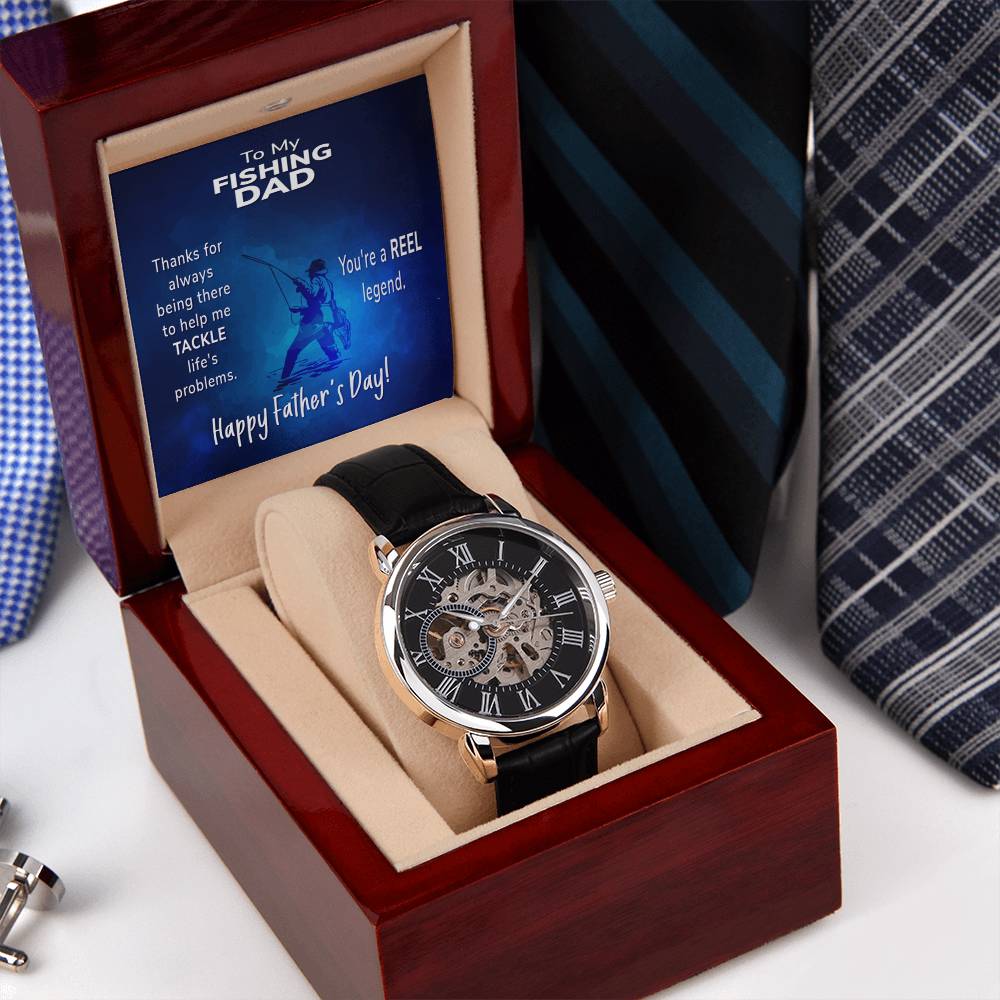 To My Fishing Dad Gift Watch Openwork Watch With Message Card For Dad Father's Day Gift From Son Father's Day Gift From Daughter Dad Present