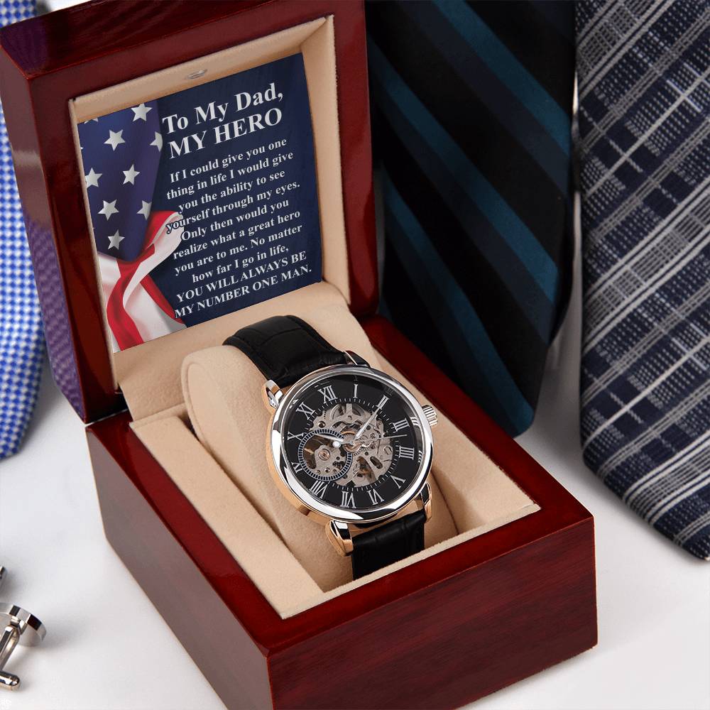 Gift For Dad Fathers Day Gift From Daughter Openwork Watch Gift For Men To My Dad Birthday Gift From Son