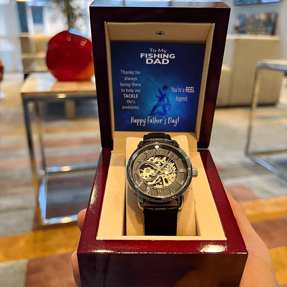 To My Fishing Dad Gift Watch With Message Card Openwork Watch For Dad Father's Day Gift From Son