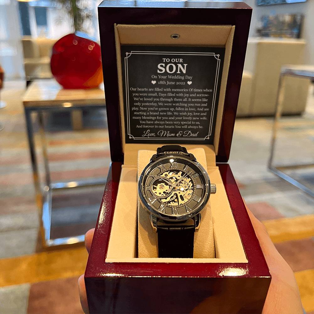 To Our Son On Your Wedding Day Gift Openwork Watch For Son From Mom And Dad Gift For Groom Wedding Watch Gift