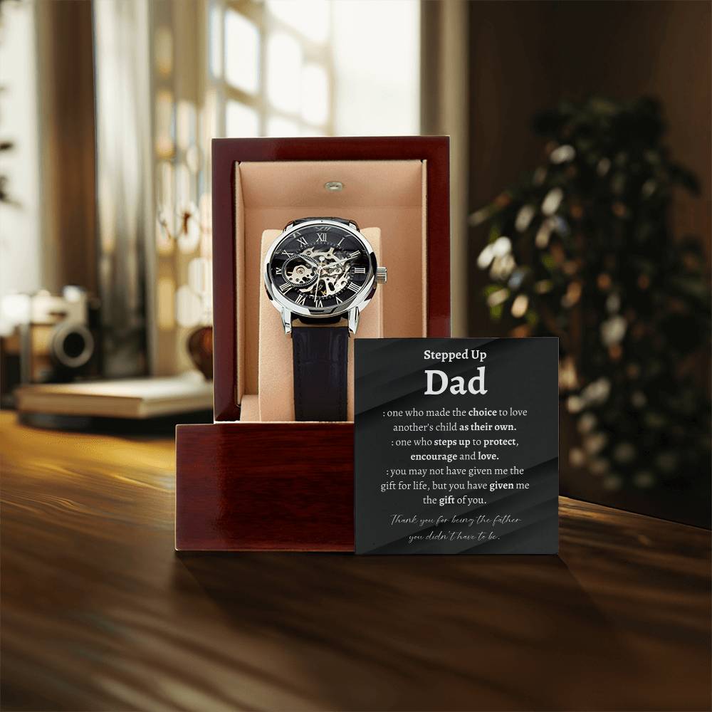 Step Dad Fathers Day Gift From Stepson Stepdaughter Luxury Watch Birthday Present For Bonus Dad Step Father Wedding Gift Stepdad Gift(1) Openwork Watch