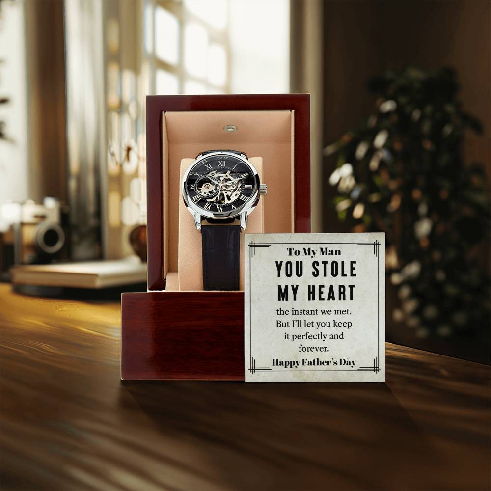 To My Man  Happy Father's Day  You Stole My Heart  Men's Openwork Watch