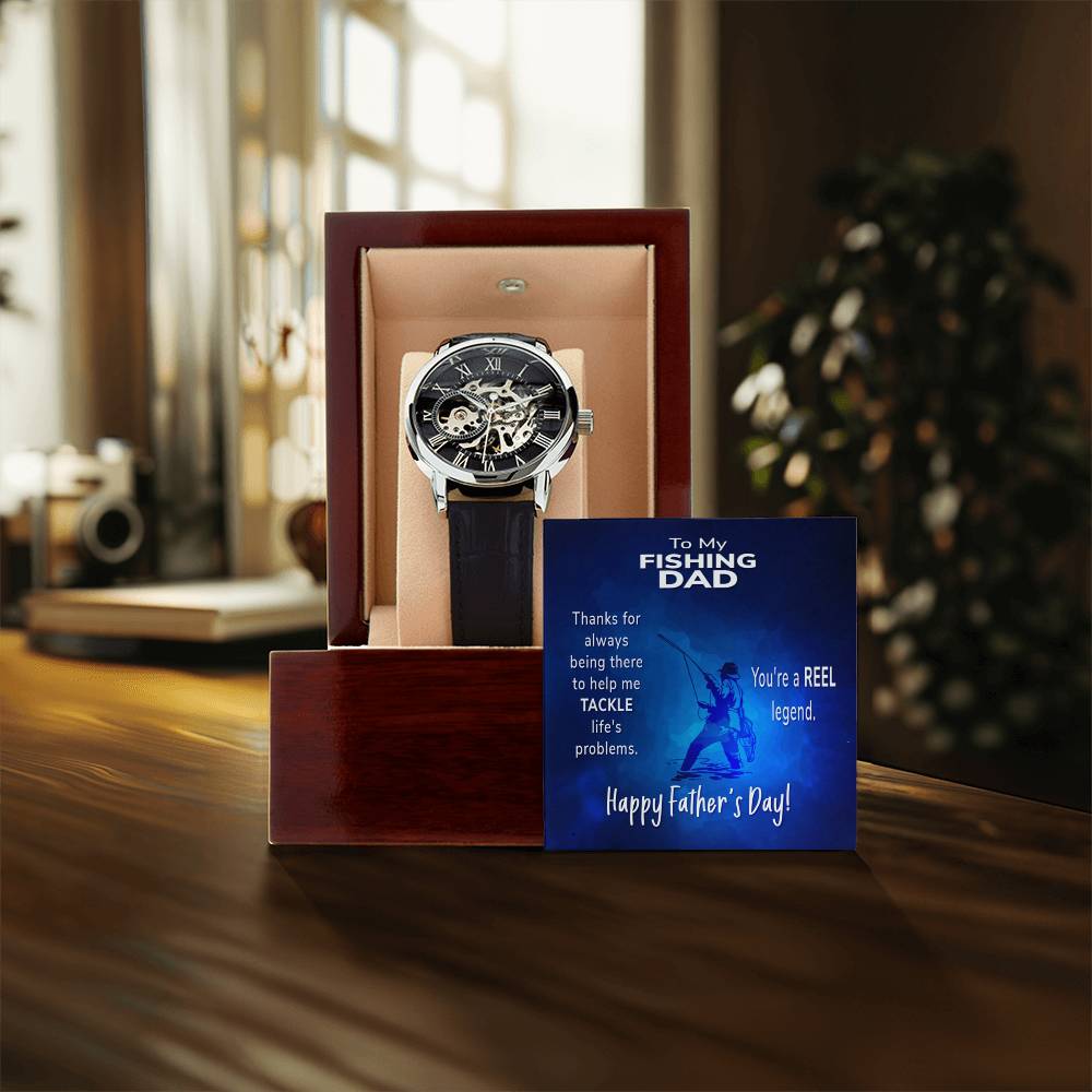 To My Fishing Dad Gift Watch With Message Card Openwork Watch For Dad Father's Day Gift From Son