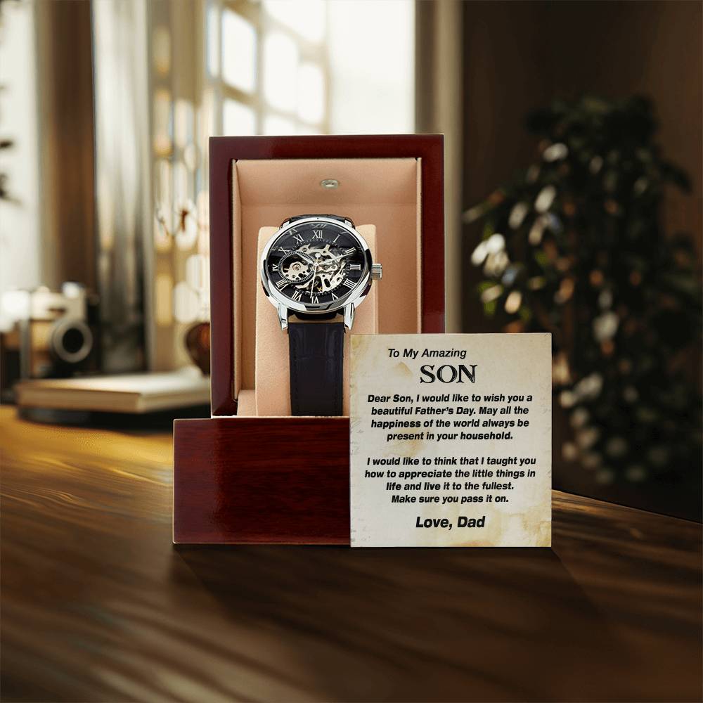 To My Amazing Son Gift Watch Openwork Watch For Son Father's Day Gift Watch With Message Card From Dad Father's Day Gift To Son From Father