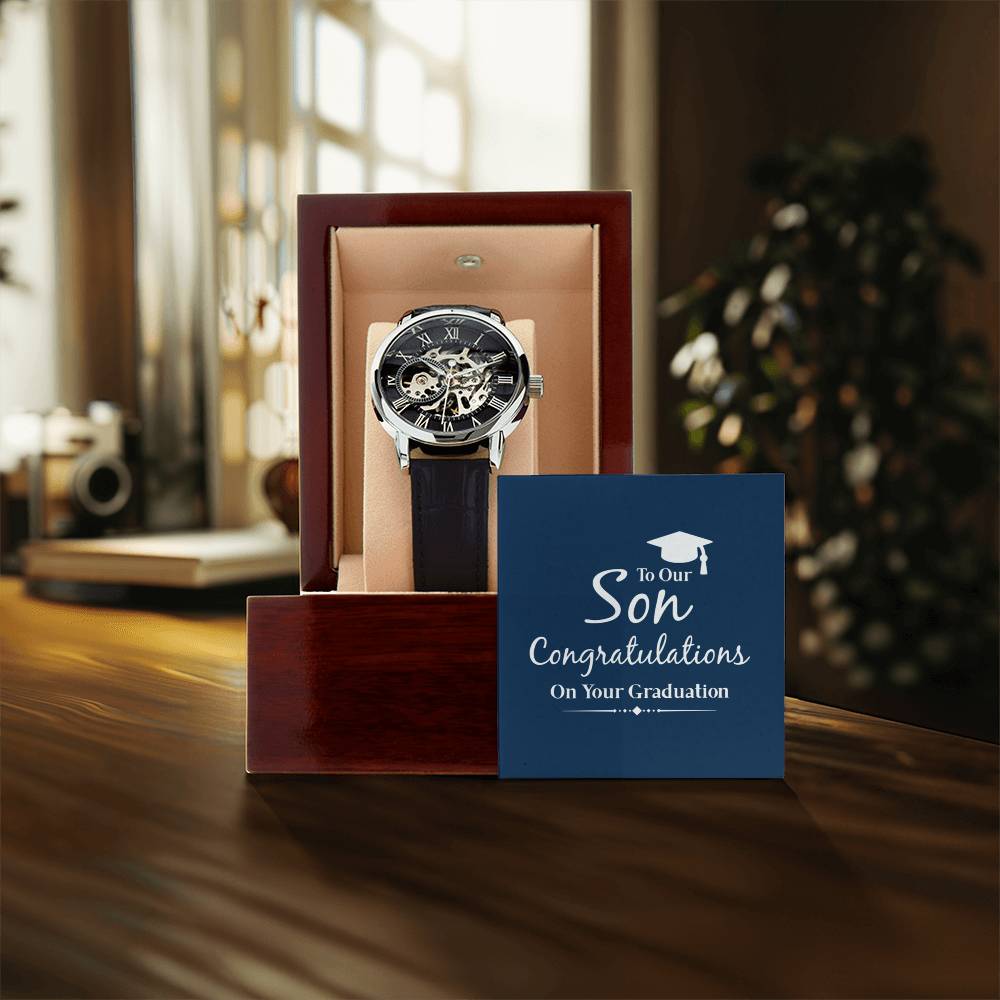 To Our Son Congratulations On Your Graduation - Men's Openwork Watch - A Special Graduation Gift For Son