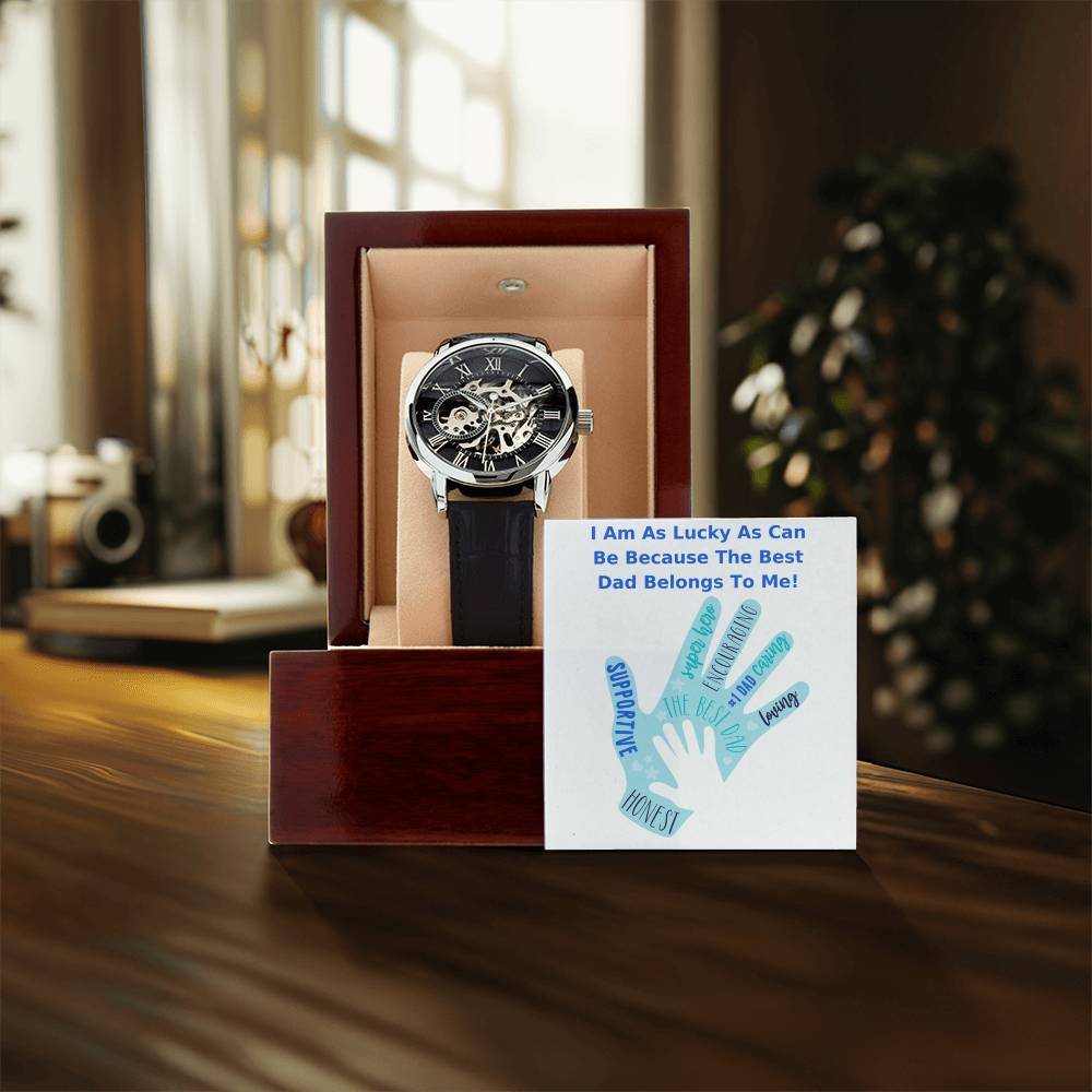 Lucky As Can Be The Best Dad Belongs To Me - Mens Watch Fathers Day - Gifts For Men Openwork Watch