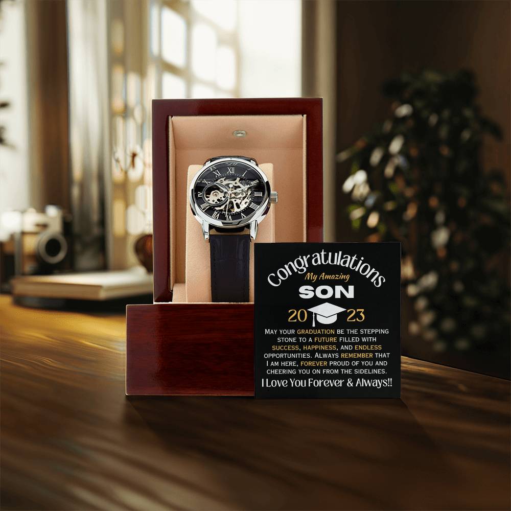 To My Amazing Son Graduation Men's Openwork Watches