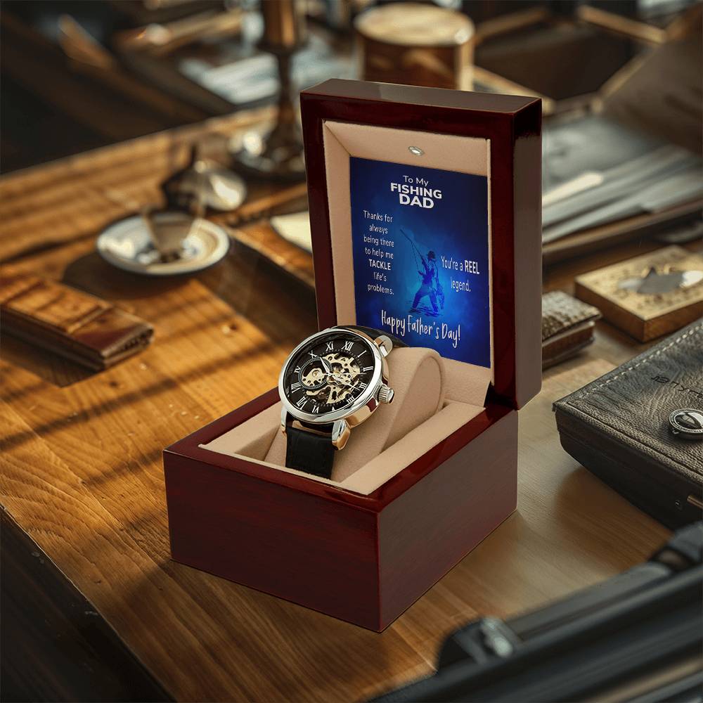 To My Fishing Dad Gift Watch Openwork Watch With Message Card For Dad Father's Day Gift From Son Father's Day Gift From Daughter Dad Present